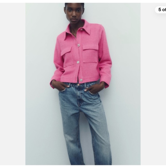 NWOT ZARA Pink Tweed Jacket with Embellished Silver Buttons Size XS - Picture 2 of 13